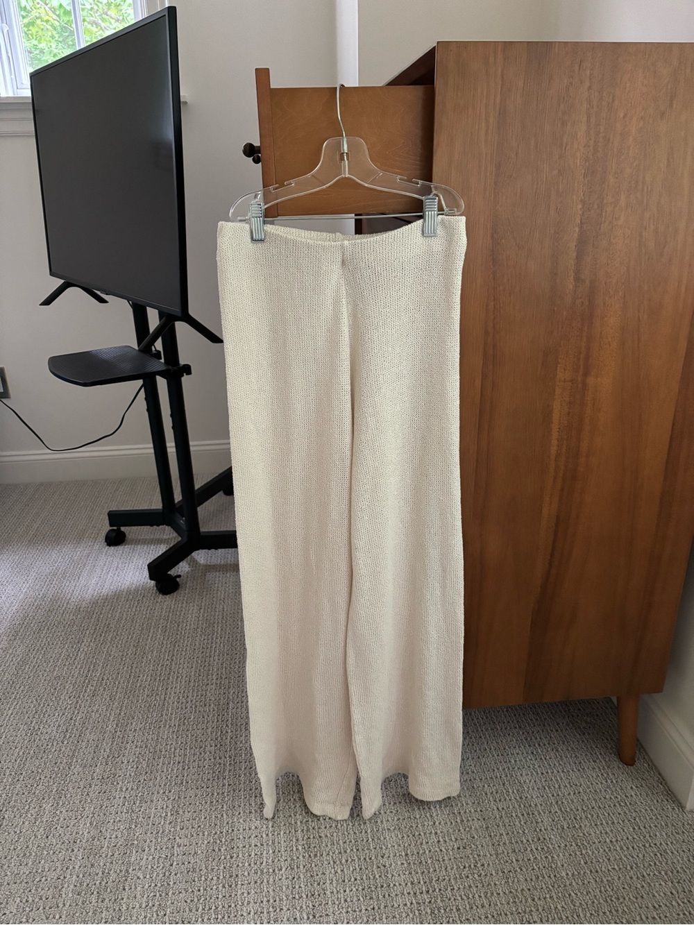Zara Off-White Knit Wide-Leg Trousers